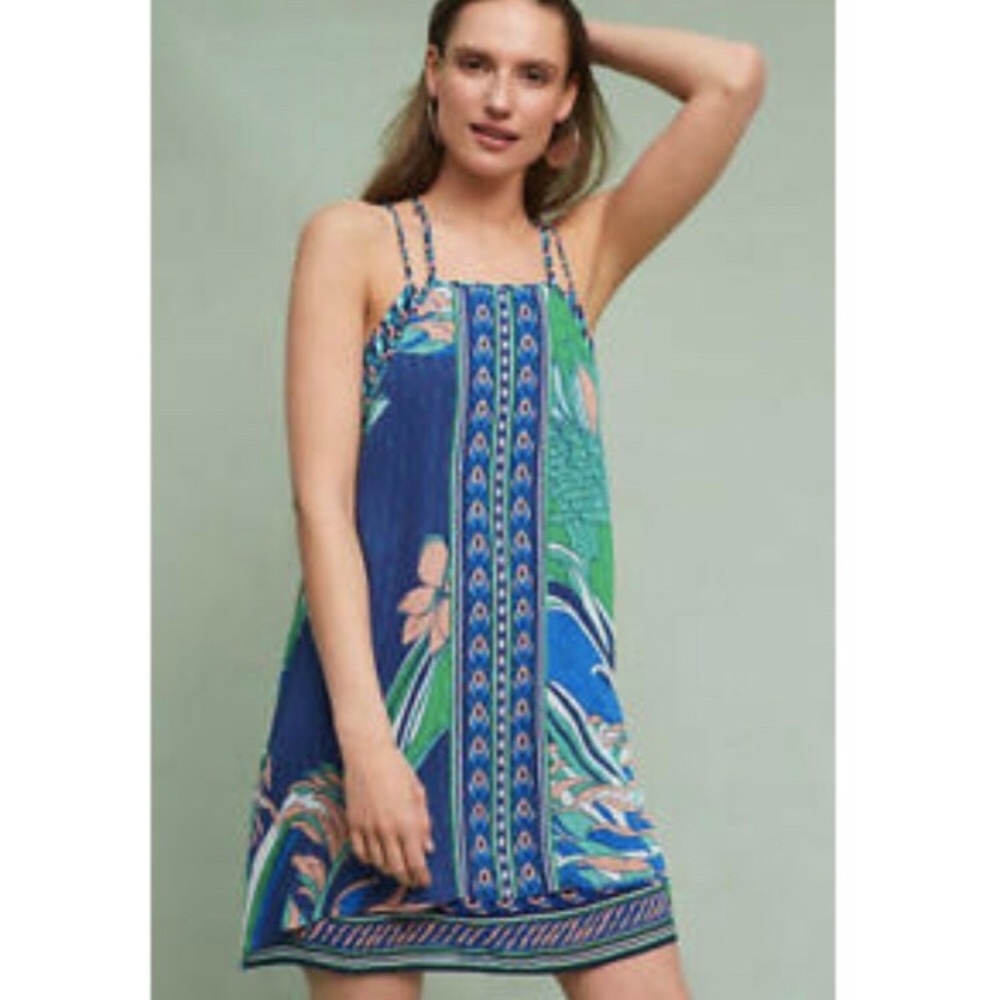 Anthropologie Maeve geometric floral silk dress